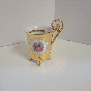 Vintage ST Bavaria Gold Gilded Porcelain Decorative Small Cup With Victorian Sce